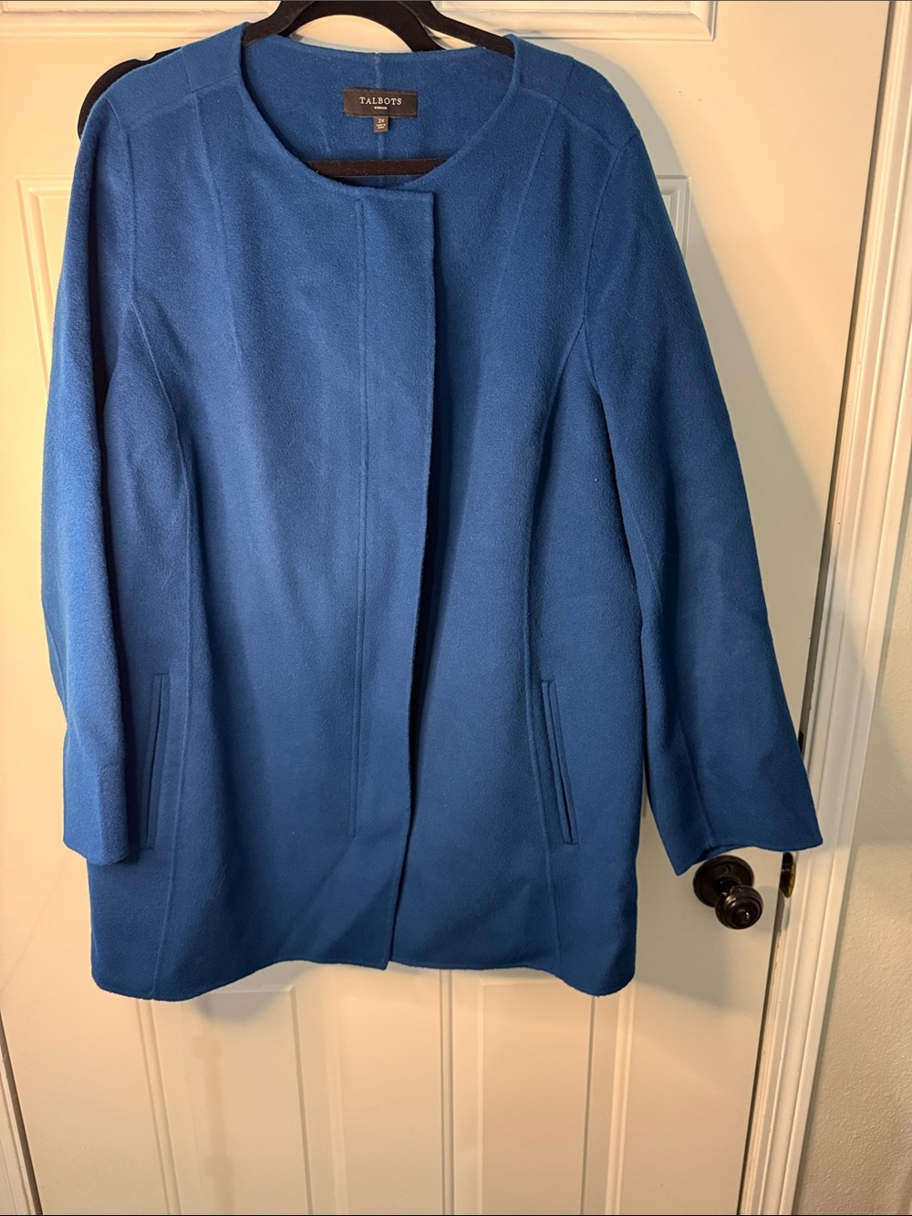 Talbots Blue Collarless Wool-Blend Pea Coat